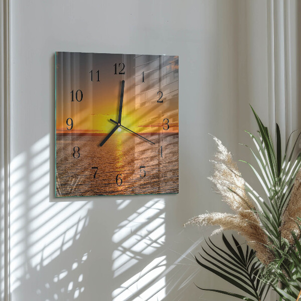 Vierkante glazen wandklok Zonsondergang