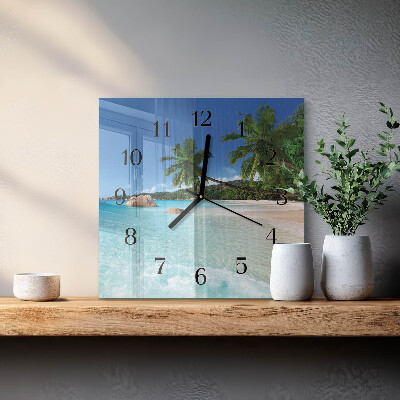 Vierkante glazen wandklok Strand