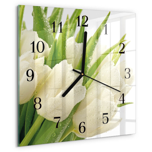 Vierkante glazen wandklok Tulpen