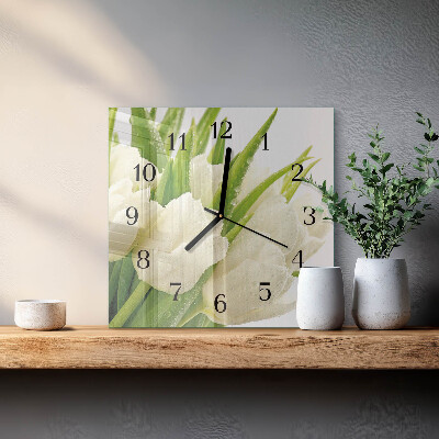 Vierkante glazen wandklok Tulpen