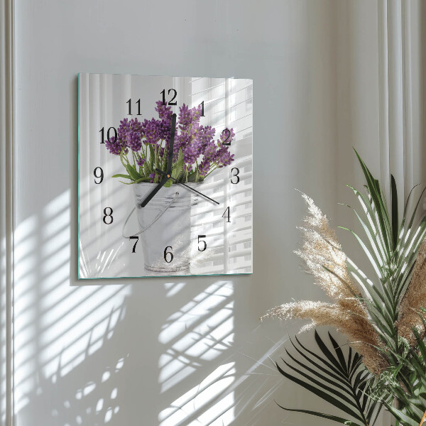 Vierkante glazen wandklok Lavendel