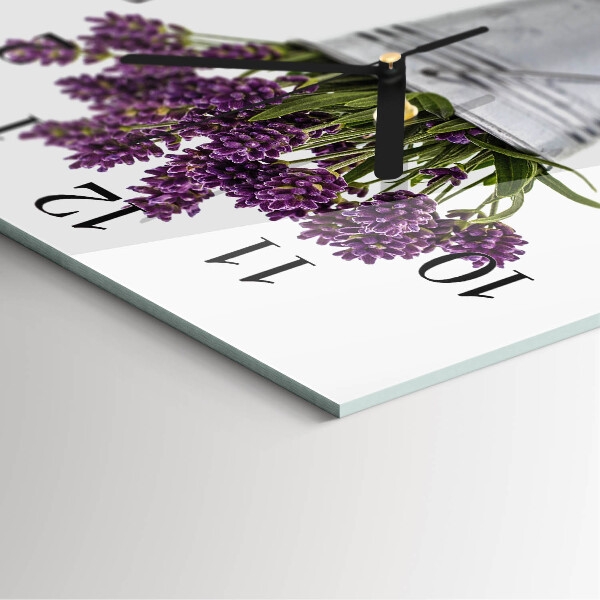 Vierkante glazen wandklok Lavendel