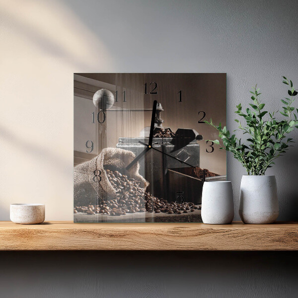 Vierkante glazen wandklok Koffiemolen