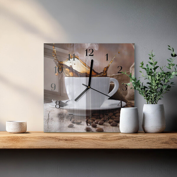 Vierkante glazen wandklok Koffie