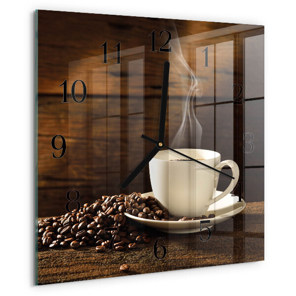 Vierkante glazen wandklok Koffie