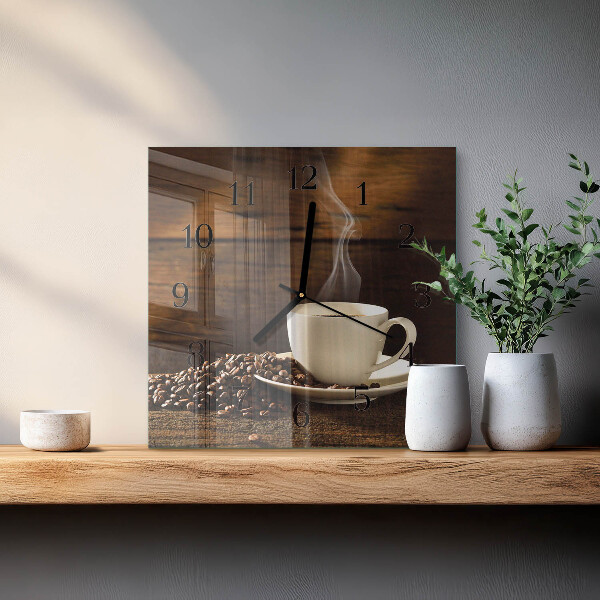Vierkante glazen wandklok Koffie