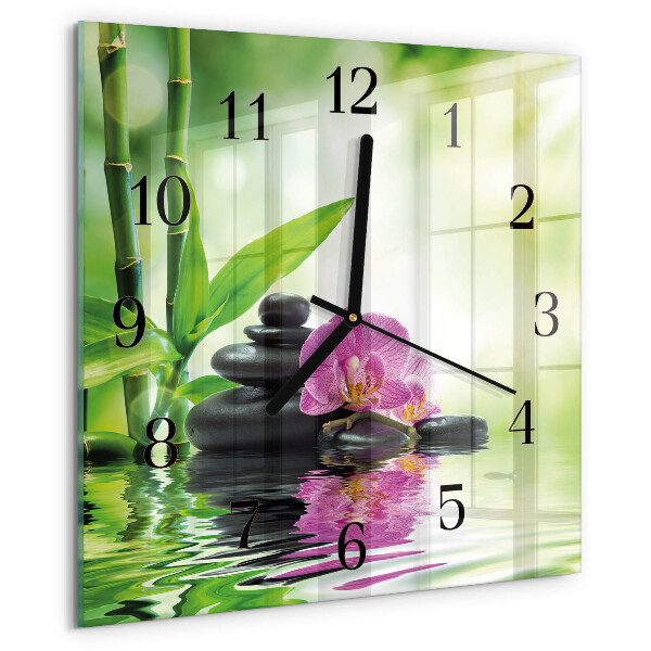 Vierkante glazen wandklok Spa Orchid