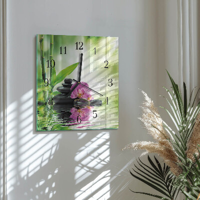 Vierkante glazen wandklok Spa Orchid