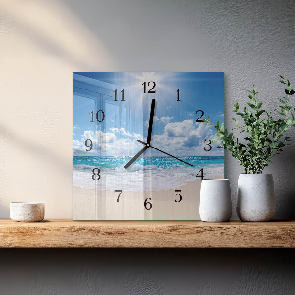 Vierkante glazen wandklok Zee