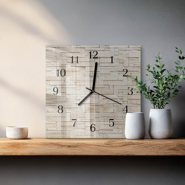 Vierkante glazen wandklok Stenen muur