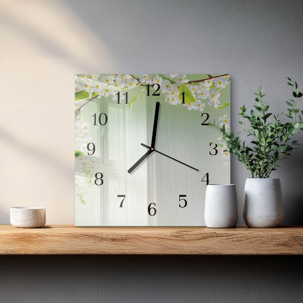 Vierkante glazen wandklok Lente