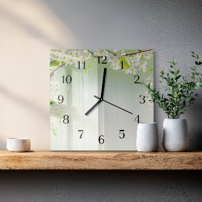 Vierkante glazen wandklok Lente