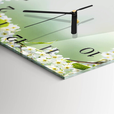 Vierkante glazen wandklok Lente