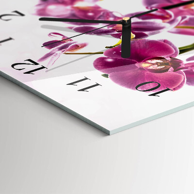 Vierkante glazen wandklok Orchidee