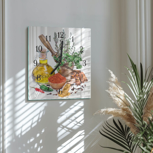 Vierkante glazen wandklok Specerijen