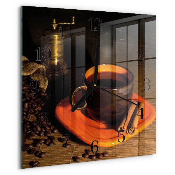 Vierkante glazen wandklok Koffie
