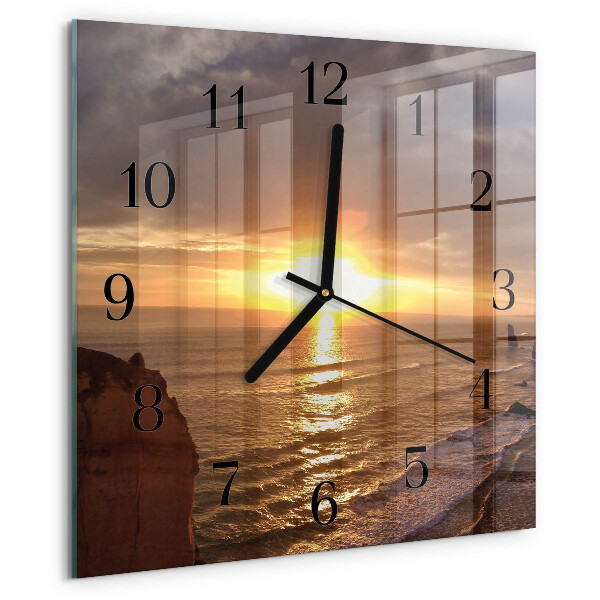 Vierkante glazen wandklok Zonsondergang