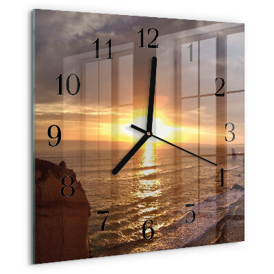 Vierkante glazen wandklok Zonsondergang
