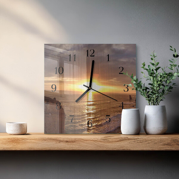 Vierkante glazen wandklok Zonsondergang
