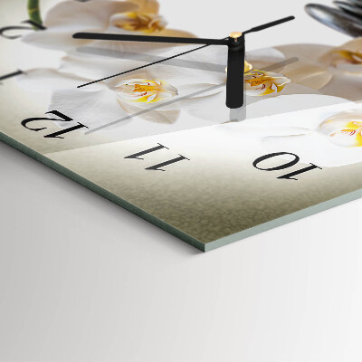 Vierkante glazen wandklok Orchidee