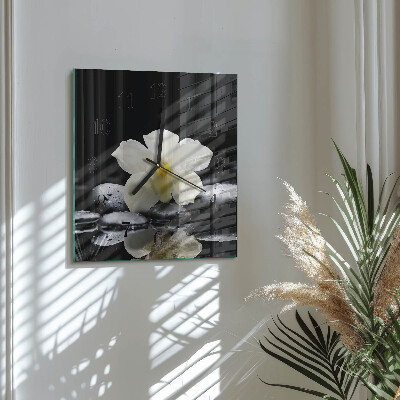 Vierkante glazen wandklok Orchideeënstenen