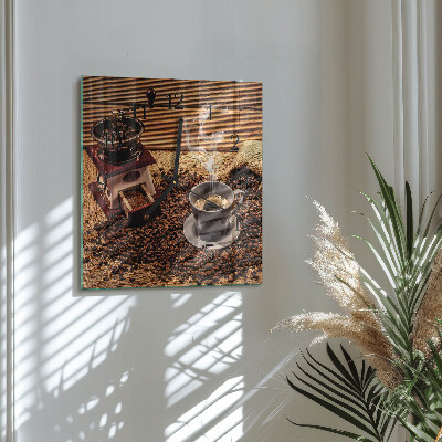 Vierkante glazen wandklok Koffiebonen