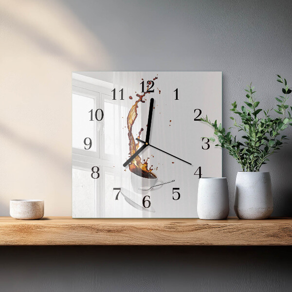 Vierkante glazen wandklok Koffie