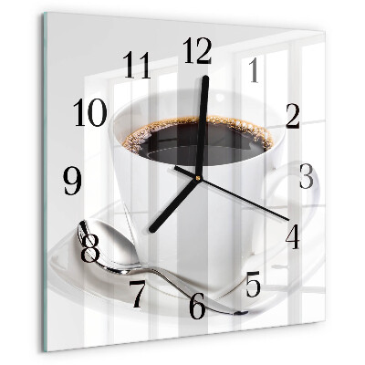 Vierkante glazen wandklok Koffie
