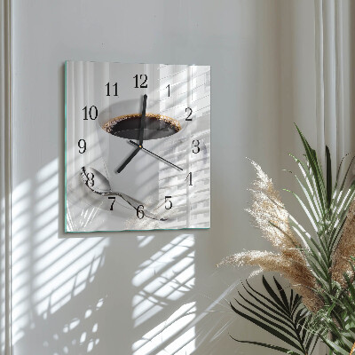 Vierkante glazen wandklok Koffie