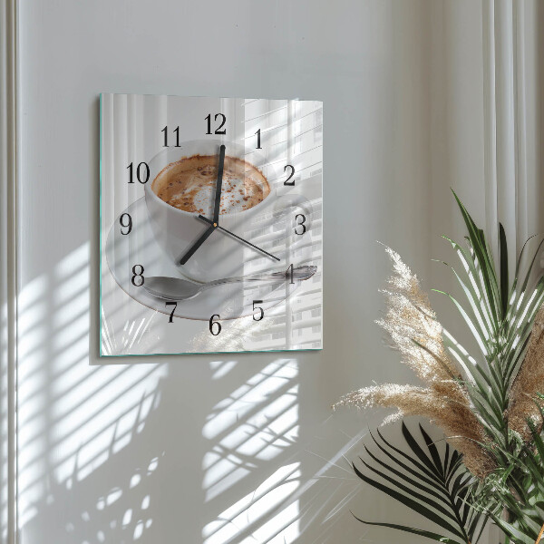 Vierkante glazen wandklok Koffie