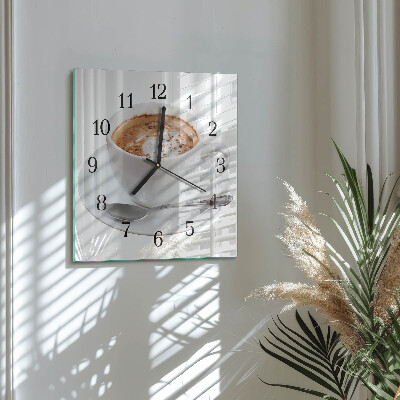 Vierkante glazen wandklok Koffie