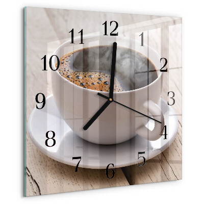 Vierkante glazen wandklok Koffie