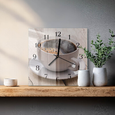 Vierkante glazen wandklok Koffie
