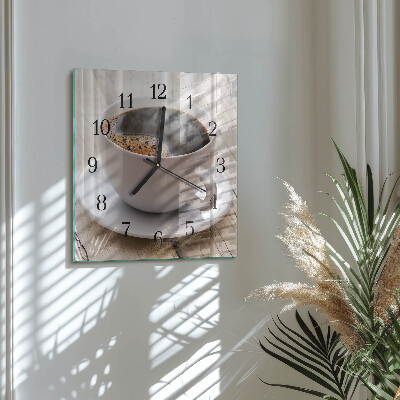 Vierkante glazen wandklok Koffie