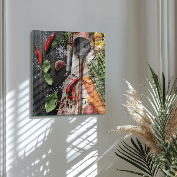 Vierkante glazen wandklok Specerijen