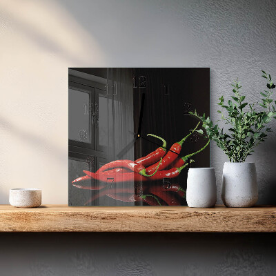 Vierkante glazen wandklok Chilipepers
