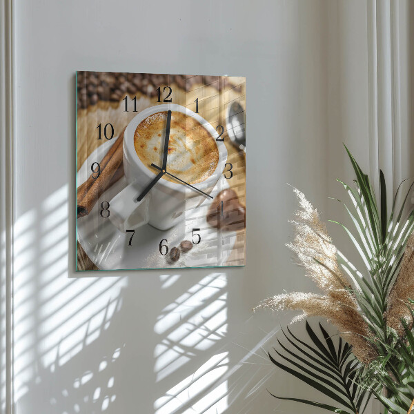 Vierkante glazen wandklok Koffie