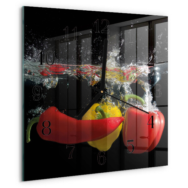 Vierkante glazen wandklok Peper