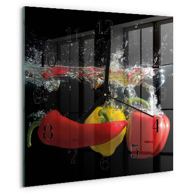 Vierkante glazen wandklok Peper