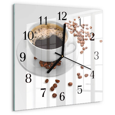 Vierkante glazen wandklok Koffie