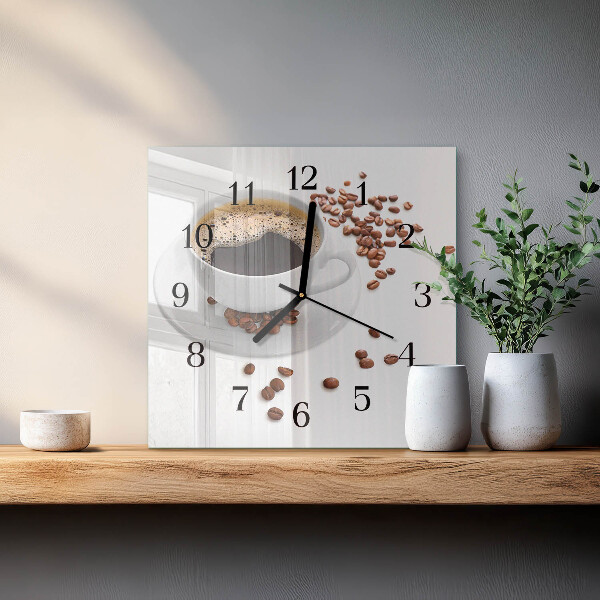 Vierkante glazen wandklok Koffie