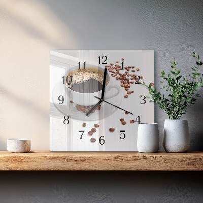 Vierkante glazen wandklok Koffie