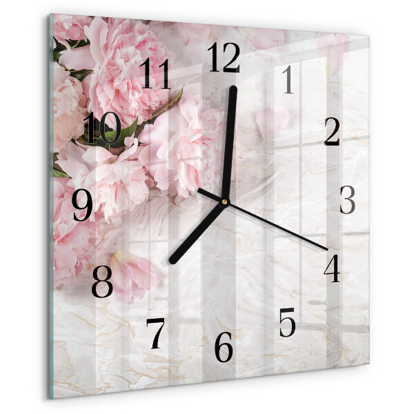 Vierkante glazen wandklok Bloemen