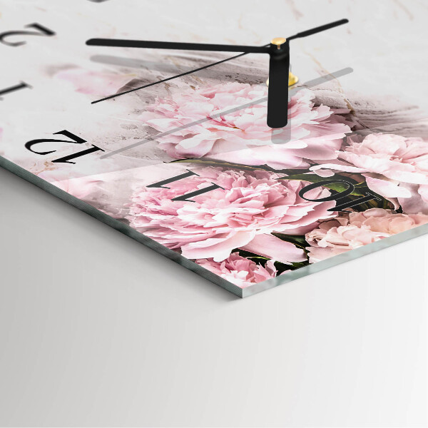 Vierkante glazen wandklok Bloemen