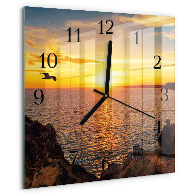 Vierkante glazen wandklok Zonsondergang