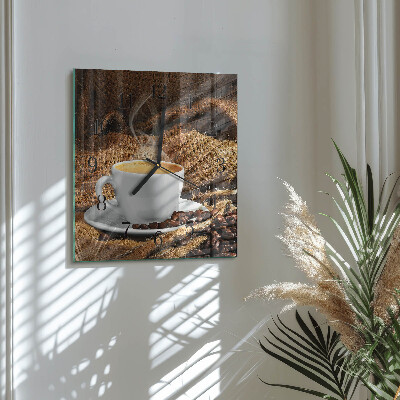 Vierkante glazen wandklok Koffiebonen