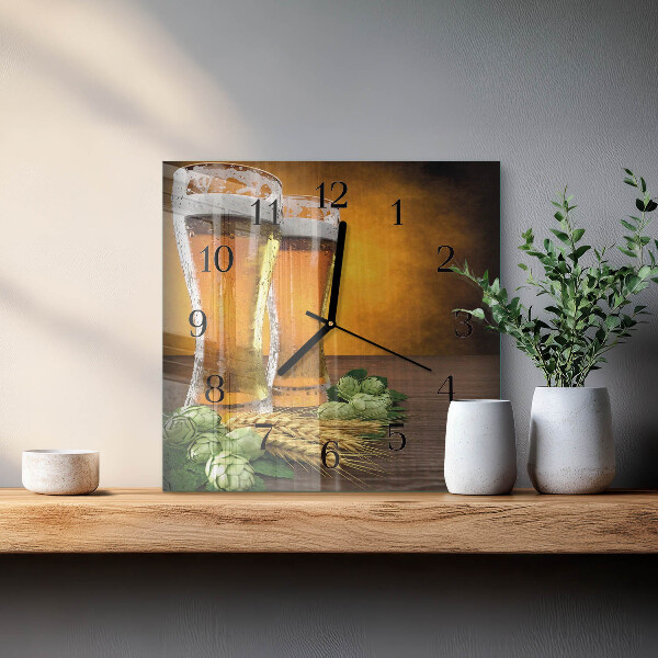 Vierkante glazen wandklok Glazen bier