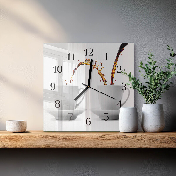 Vierkante glazen wandklok Kopjes koffie