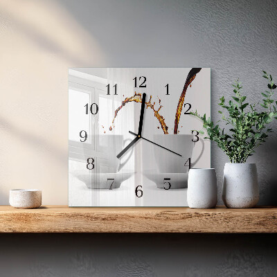 Vierkante glazen wandklok Kopjes koffie