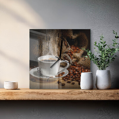 Vierkante glazen wandklok Koffie
